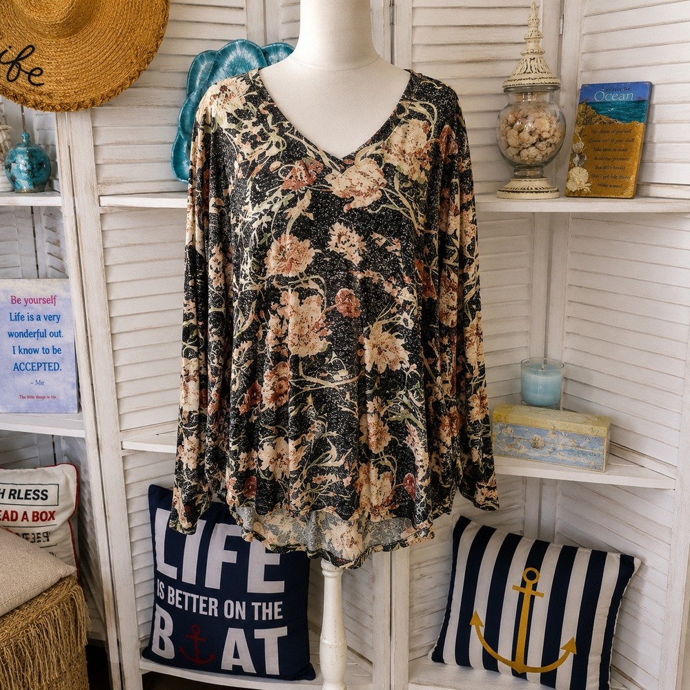 Gray Heather Floral Bohemian Lightweight Sweater Size L | Well Worn